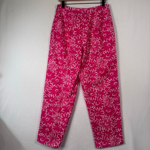 Talbots Women’s Pink Floral Print Magenta Ankle Pants Cotton Barbie Y2K sz 10 - Picture 2 of 8